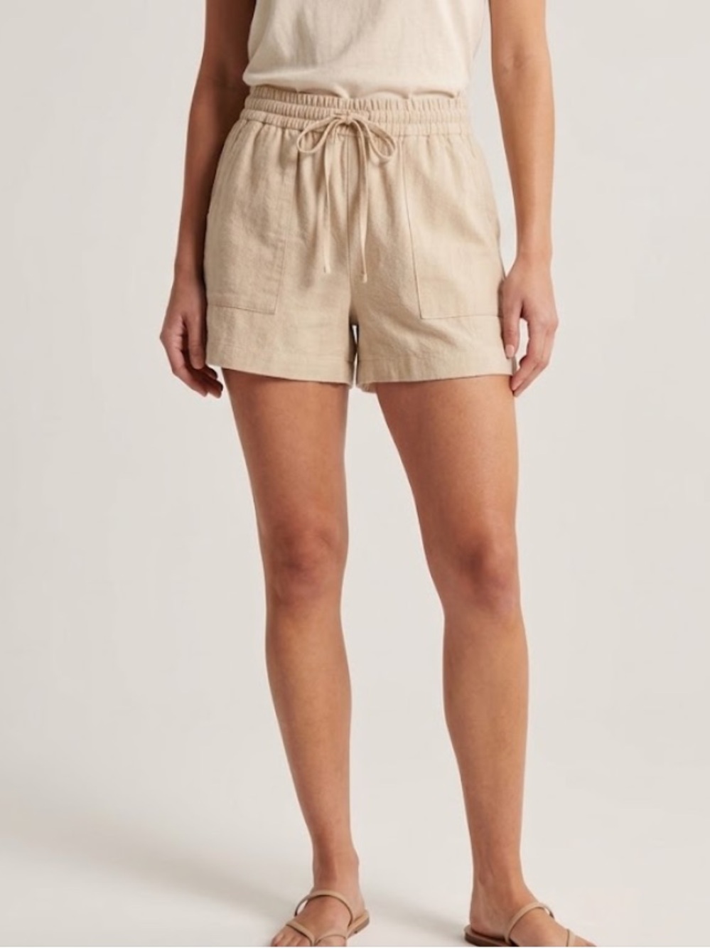 SHEIN Beige Drawstring Linen-Look Athletic Shorts